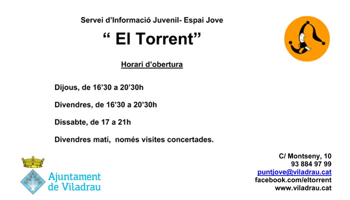 Nou horari del servei d'informació juvenil-espai jove "El Torrent"