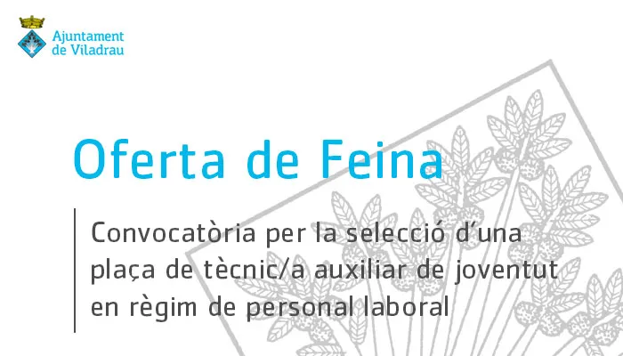 Viladrau Convocatòria per a la provisió d'una plaça laboral de tècnic/a auxiliar de joventut a jornada parcial, i constitució d'una borsa de treball