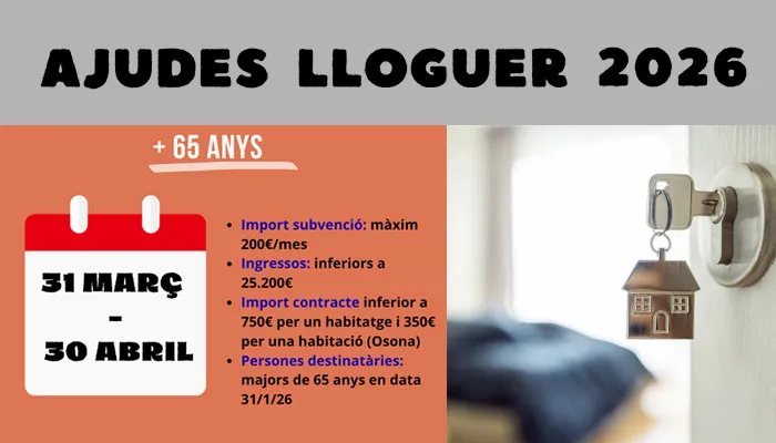 S’obre el termini de les subvencions al lloguer per a majors de 65 anys