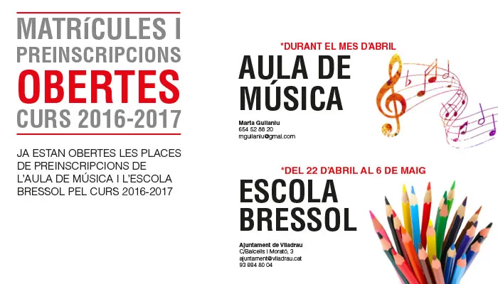 Viladrau Matrícules i preinscripcions obertes pel curs 2016-2017