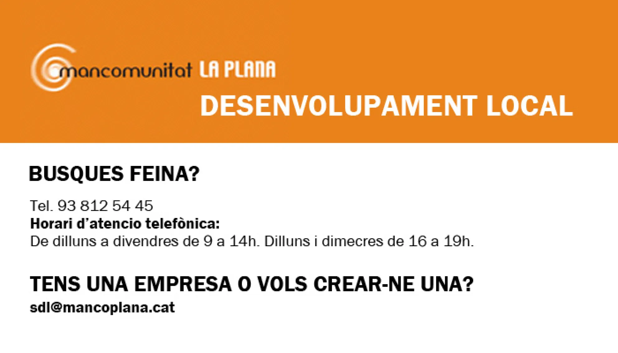 Busques feina? Servei de Desenvolupament Local