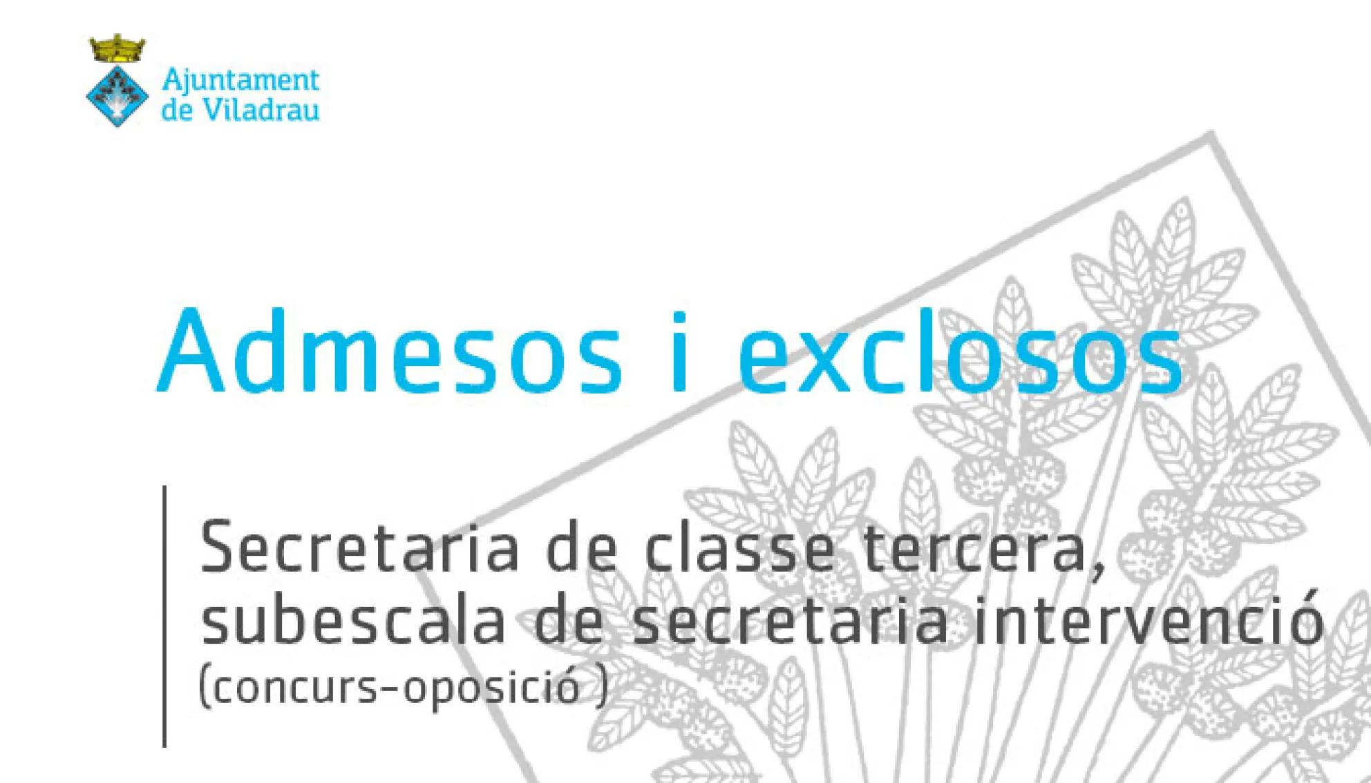 Viladrau Relació definitiva d'admesos i exclosos al procés de selecció per cobrir amb caràcter interí el lloc de treball de secretaria de classe tercera, subescala de secretaria intervenció
