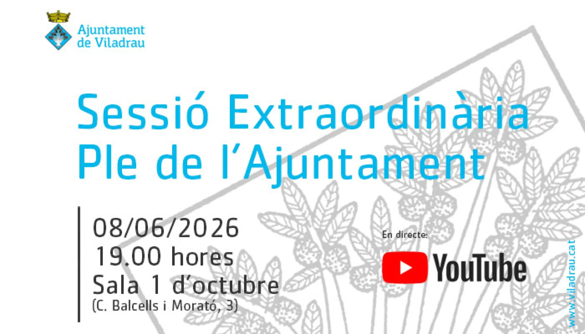 Convocatòria de la sessió extraordinària del ple de l'ajuntament. El 8 de juny de 2026
