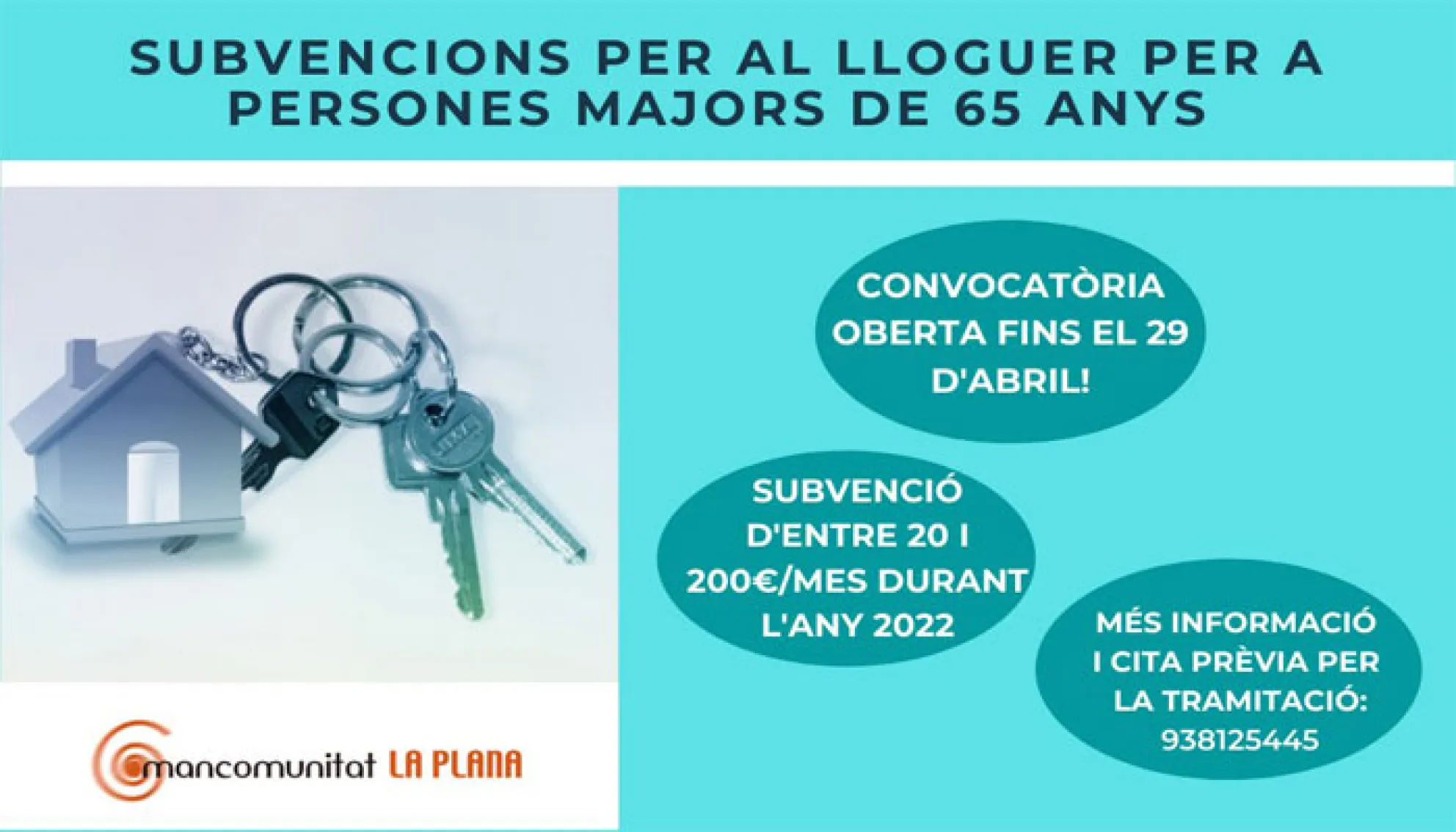 Oberta la convocatòria d'Ajuts per al pagament del lloguer per a persones grans (+65)