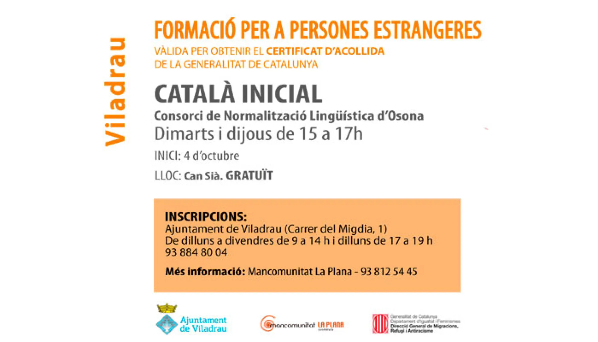 Viladrau Formació per a persones estrangeres. Català Inicial 2022